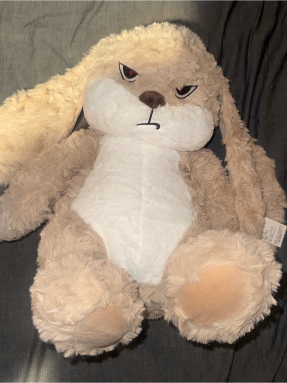 Plush Angry Bunny Stuffed Animal - Beige & White